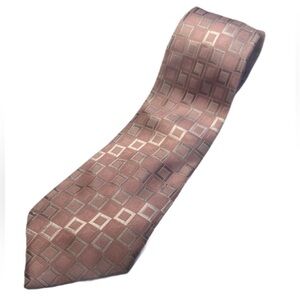 Vroom & Dressman Vintage Polyester Brown Geometric Silk Tie Diamond Pattern OS